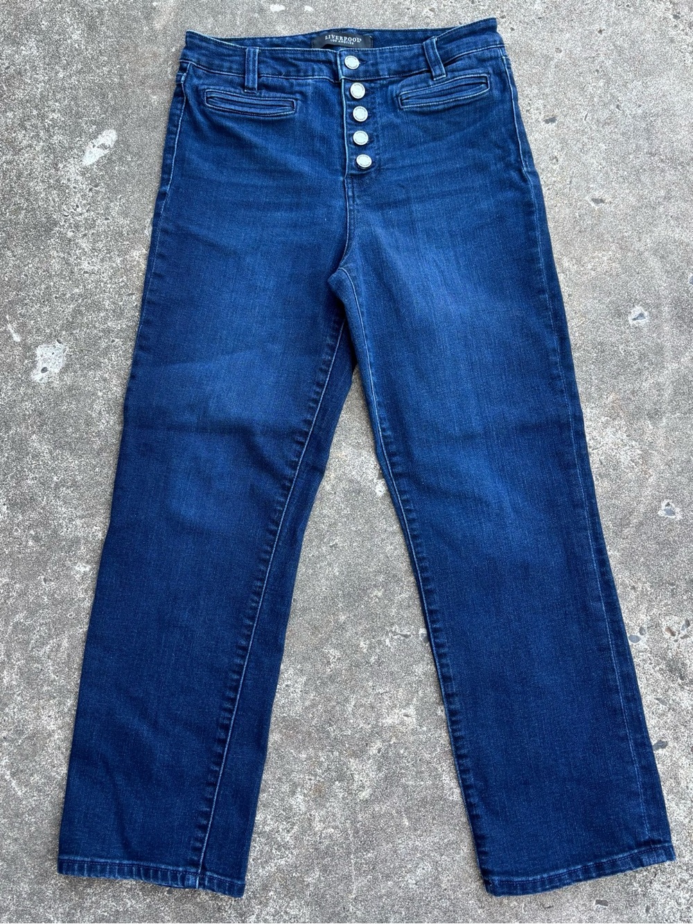 Liverpool Dark Blue High-Rise Button-Fly Wide Leg Jeans